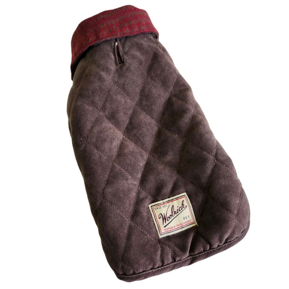 Woolrich Pet Quilted Jacket Brown Red 12.5" Collared Hook and Loop Closure - Picture 2 of 8